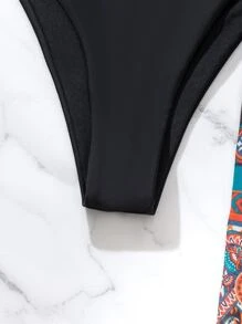 環狀連接頸項式夏日沙灘比基尼套裝，附遮陽褲 - 彩色 - 查看 7