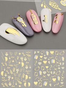 FULL BEAUTY 2sheets Bronzing Heart & Wing Pattern Nail Art Sticker - Gold - View 1