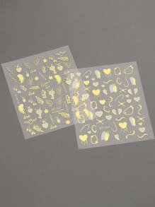 FULL BEAUTY 2sheets Bronzing Heart & Wing Pattern Nail Art Sticker - Gold - View 2