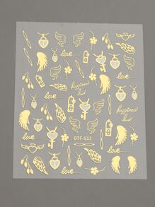 FULL BEAUTY 2sheets Bronzing Heart & Wing Pattern Nail Art Sticker - Gold - View 5