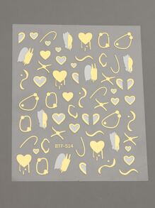 FULL BEAUTY 2sheets Bronzing Heart & Wing Pattern Nail Art Sticker - Gold - View 7