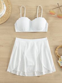 SHEIN Swim Plain Push Up Bikini Set Summer Beach - White - View 6