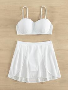 SHEIN Swim Plain Push Up Bikini Set Summer Beach - White - View 5