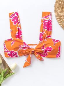 Floral Print Knot Front Bikini Top - Multicolor - View 3