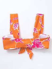 Floral Print Knot Front Bikini Top - Multicolor - View 4