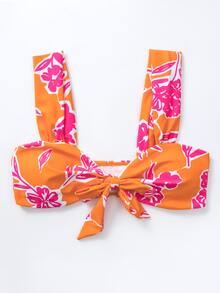 Floral Print Knot Front Bikini Top - Multicolor - View 5