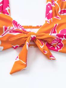 Floral Print Knot Front Bikini Top - Multicolor - View 7
