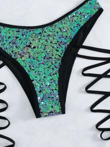 Sequin Tie Side Summer Beach Bikini Set - Multicolor - View 5