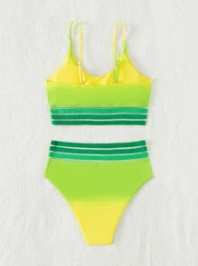 Conjunto de bikini de malla de contraste degradado para playa de verano - Multicolor - Ver 2