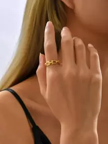 1pc U-Shaped Hollow Ring, Suitable For Daily Wear In Spring And Summer - Yellow Gold - View 4