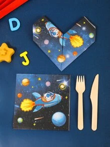 24入組/套紙質一次性餐巾宇航員和太空圖案派對餐巾 - 彩色 - 查看 2