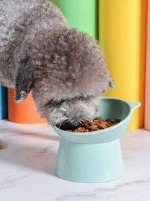 1 cuenco para mascotas con diseño de cabeza de gato unicolor, cuenco de agua con cuenco de comida para gatos inclinado elevado, alimentador lento con protección para el cuello del gato para gatos y perros para beber y comer