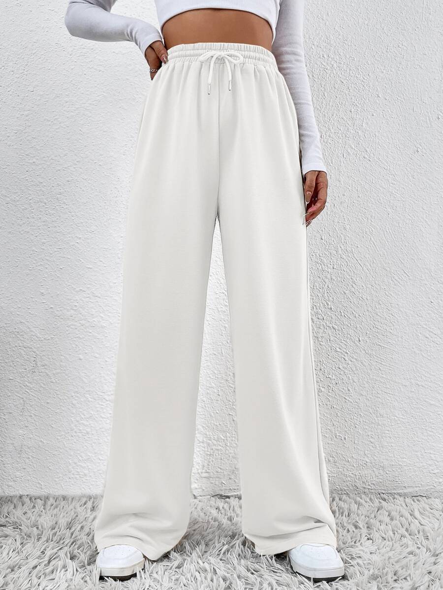 SHEIN Frenchy Solid Drawstring Waist Sweatpants - White - View 1