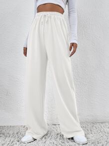 SHEIN Frenchy Solid Drawstring Waist Sweatpants - White - View 5