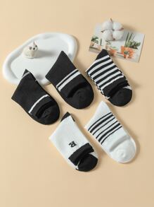 5 cặp cho trẻ em Vớ hoa văn sọc - Đen và trắng - Xem 3