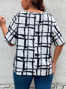 SHEIN LUNE Plus Plaid Print Butterfly Sleeve Blouse - White - View 2