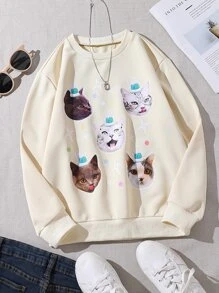 Girls Cat Print Sweatshirt - Apricot - View 1