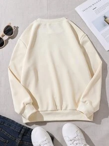 Girls Cat Print Sweatshirt - Apricot - View 2