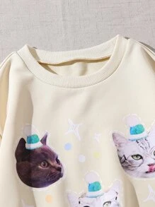 Girls Cat Print Sweatshirt - Apricot - View 3