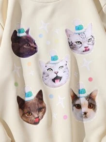 Girls Cat Print Sweatshirt - Apricot - View 4