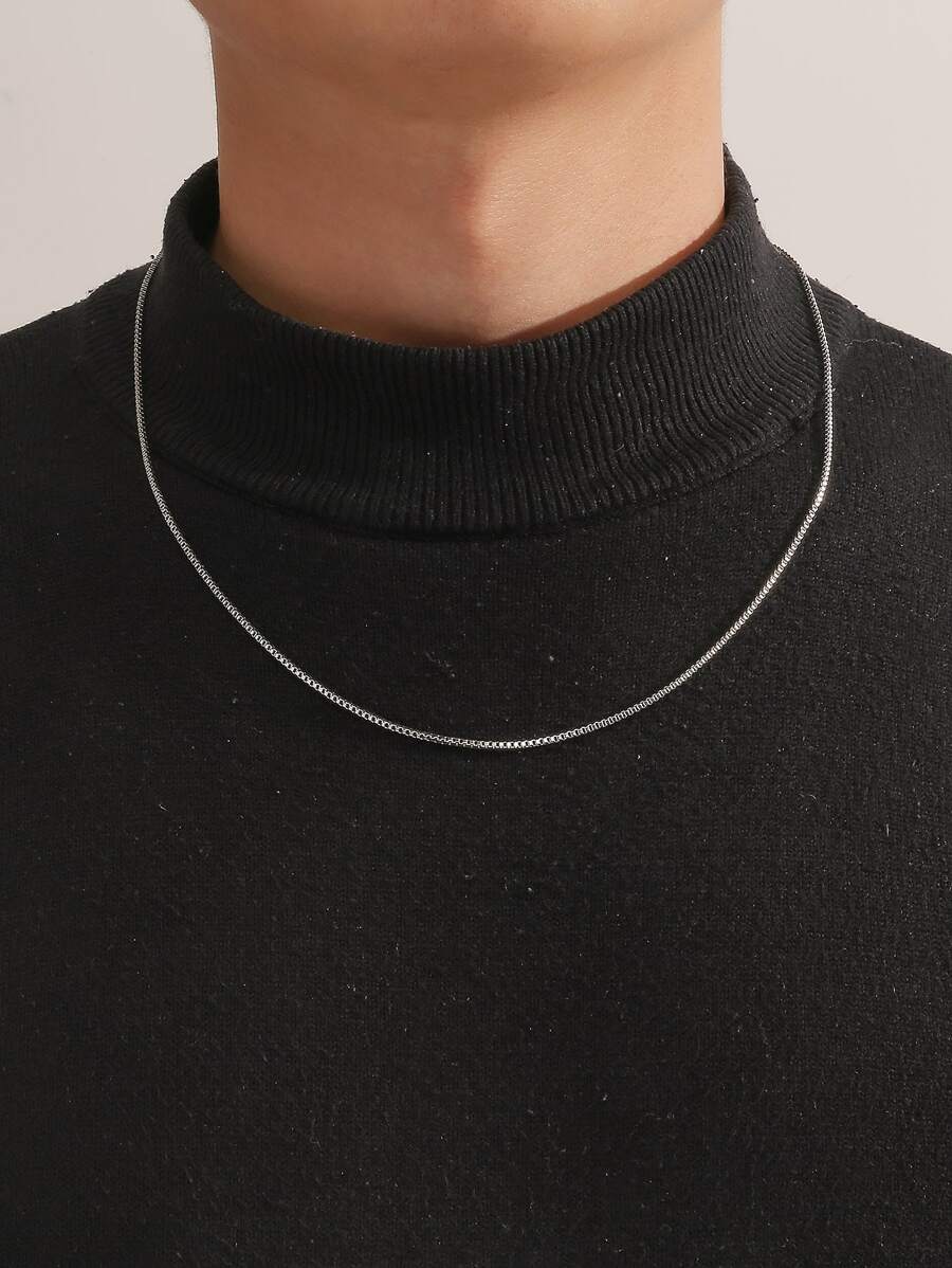 Men Minimalist Chain Necklace, For Jewelry Gift And Party - Silver - View 1