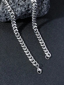 時尚流行男士簡約鍊式項鍊不銹鋼珠寶禮物和時尚外觀 - 銀色 - 查看 2