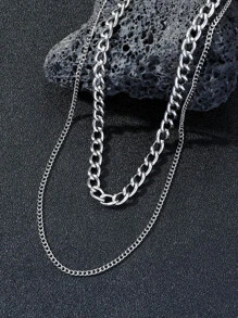 Thời trang và phổ biến 2 chiếc vòng cổ dây chuyền nam tối giản bằng thép không gỉ để làm quà tặng trang sức và cho vẻ ngoài sành điệu - Bạc - Xem 2