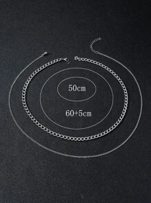 Thời trang và phổ biến 2 chiếc vòng cổ dây chuyền nam tối giản bằng thép không gỉ để làm quà tặng trang sức và cho vẻ ngoài sành điệu - Bạc - Xem 3