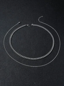 Thời trang và phổ biến 2 chiếc vòng cổ dây chuyền nam tối giản bằng thép không gỉ để làm quà tặng trang sức và cho vẻ ngoài sành điệu - Bạc - Xem 4