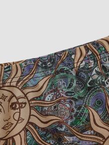 SHEIN MOD Sun Print Lettuce Trim Skirt - Multicolor - View 3
