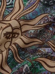 SHEIN MOD Sun Print Lettuce Trim Skirt - Multicolor - View 4