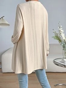 SHEIN EZwear Abrigo de hombros caídos con parte delantera abierta tejido de canalé - Albaricoque - Ver 2