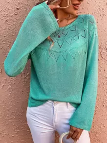SHEIN LUNE Jersey de punto de malla de manga raglán - Azul menta - Ver 1