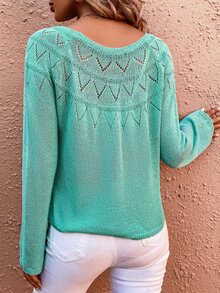 SHEIN LUNE Jersey de punto de malla de manga raglán - Azul menta - Ver 2