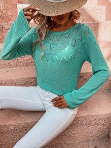 SHEIN LUNE Jersey de punto de malla de manga raglán - Azul menta - Ver 3