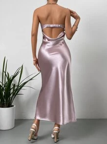 SHEIN BAE Cut Out Backless Satin Dress - Dusty Pink - View 2