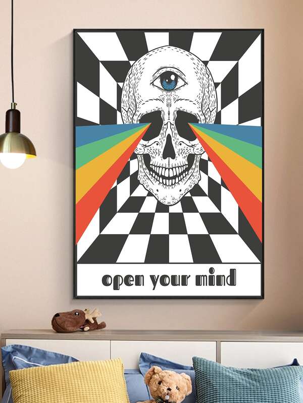 Skull & Checkerboard Pattern Unframed Painting Gift, Modern Hanging