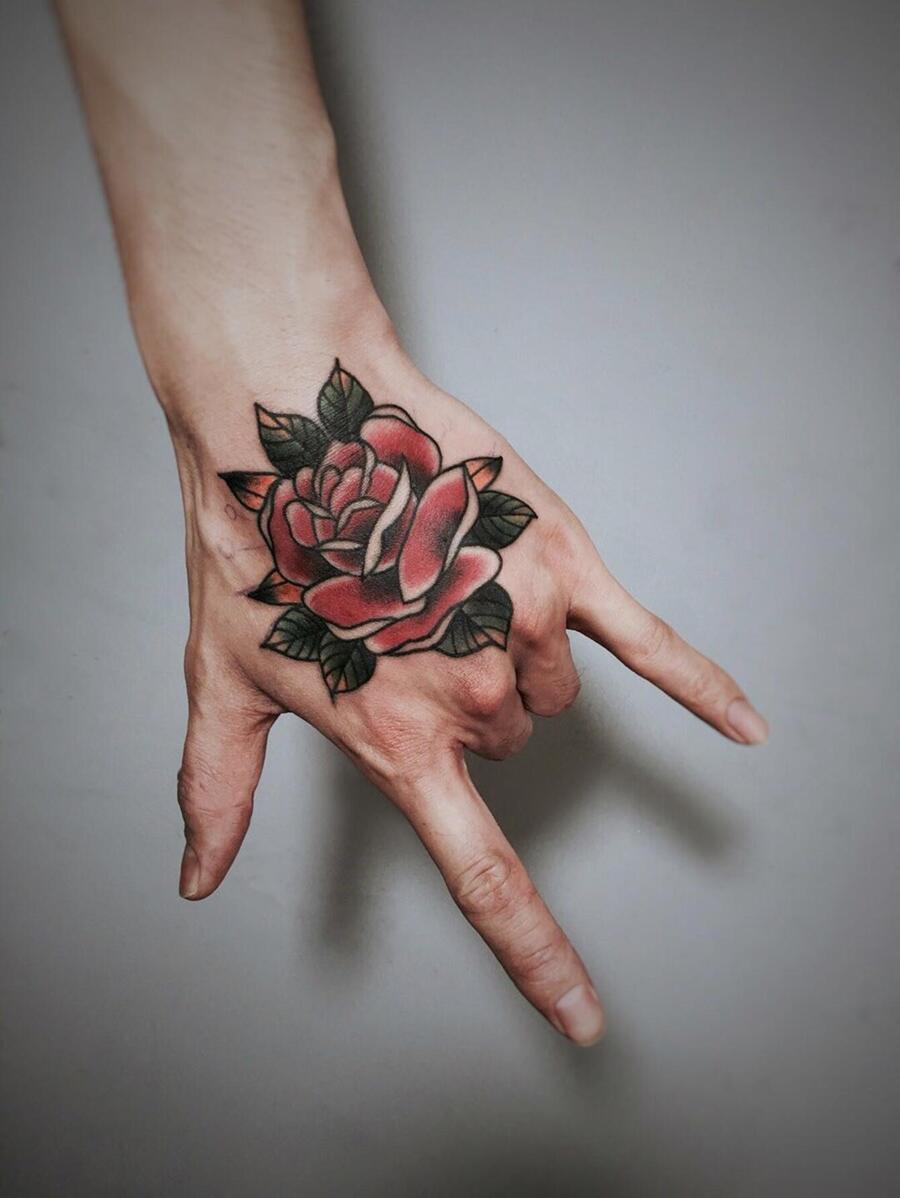 紋身貼紙,1張花朵印花一次性紋身適合女士,紋身貼紙成年人,逼真紋身貼花,適合女士和女孩 - 彩色 - 查看 1