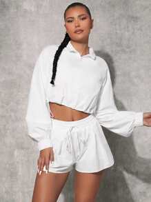 SHEINNeu 1pc Drop Shoulder Zipper Crop Sports Jacket - White - View 4