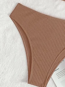 羅紋比基尼套裝背心上衣和泳衣下裝2入組泳衣 - 杏色 - 查看 6