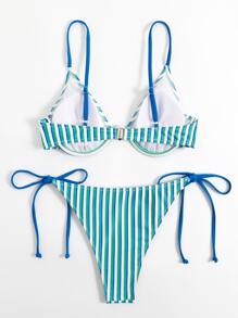 Striped Underwire Tie Side Summer Beach Bikini Set - Multicolor - View 4