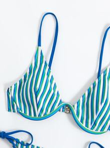Striped Underwire Tie Side Summer Beach Bikini Set - Multicolor - View 5