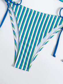 Striped Underwire Tie Side Summer Beach Bikini Set - Multicolor - View 6