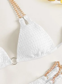 Costavie 2026 Spring/Summer 2pcs Women White Chain Strap Halter Sexy Sweet New Beach Vacation Bikini Swimsuit - White - View 4