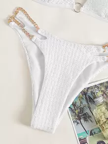 Costavie 2026 Spring/Summer 2pcs Women White Chain Strap Halter Sexy Sweet New Beach Vacation Bikini Swimsuit - White - View 5