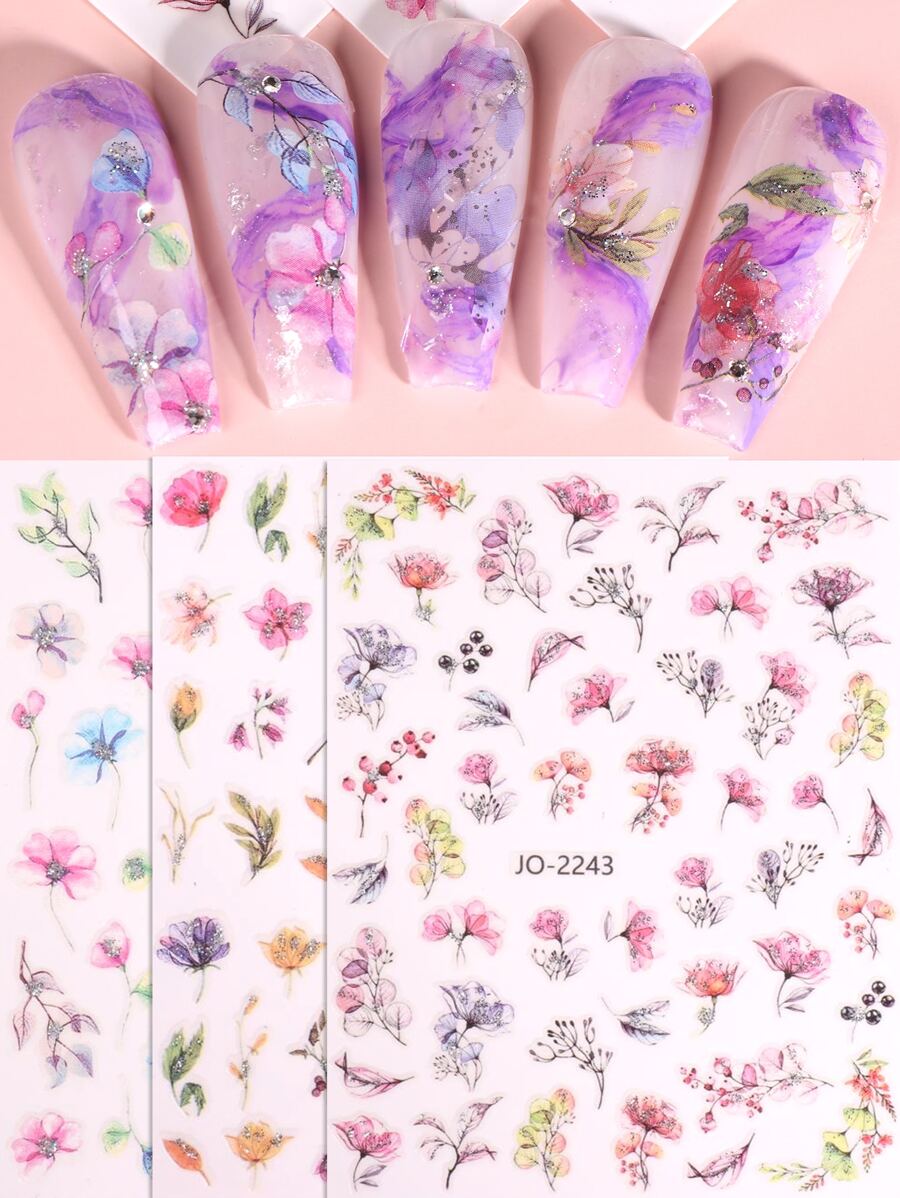 FULL BEAUTY 3 miếng dán móng tay họa tiết hoa lá - Nhiều màu - Xem 1