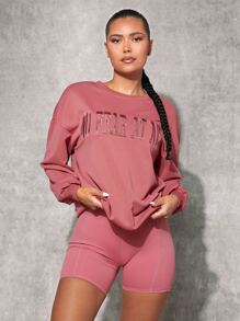 SHEINNeu Letter Graphic Drop Shoulder Sweatshirt - Dusty Pink - View 1