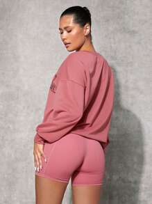 SHEINNeu Letter Graphic Drop Shoulder Sweatshirt - Dusty Pink - View 2
