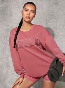 SHEINNeu Letter Graphic Drop Shoulder Sweatshirt - Dusty Pink - View 6