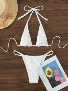 SHEIN Swim Halter Micro Triangle Summer Beach Bikini Set - White - View 3